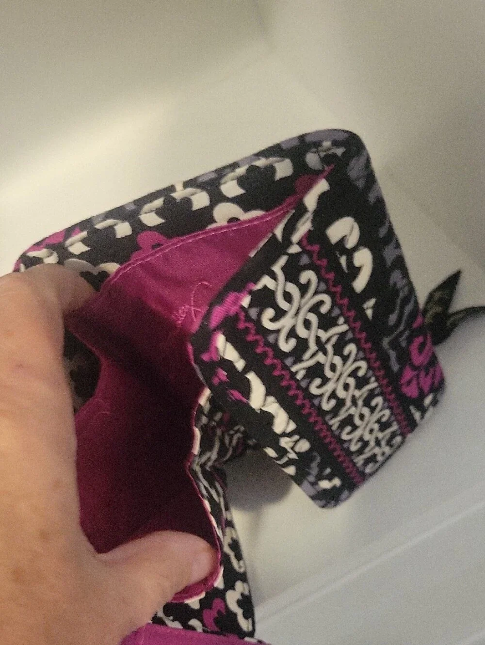Vera Bradley Patterned Black and Pink bi-fold snap close wallet